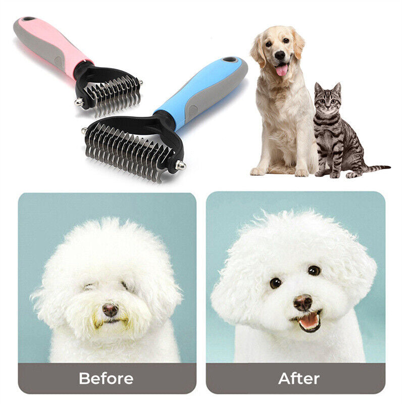 Professional Dual-Sided Grooming Brush for Dogs and Cats - Deshedding Tool and Dematting Rake for Effective Fur Removal