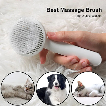 Self-Cleaning Cat Grooming Brush for Dogs and Cats - Ideal for Long and Short Hair, Effectively Removes Loose Undercoat and Tangles