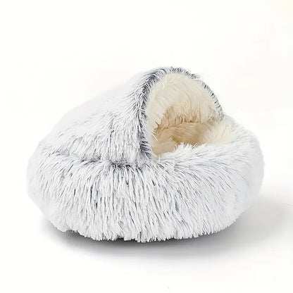 Luxurious Semi-Enclosed Plush Round Cat Bed - Cozy Donut Design for Cats and Small Dogs, Easy-Clean Durable Construction, Perfect for Winter Comfort