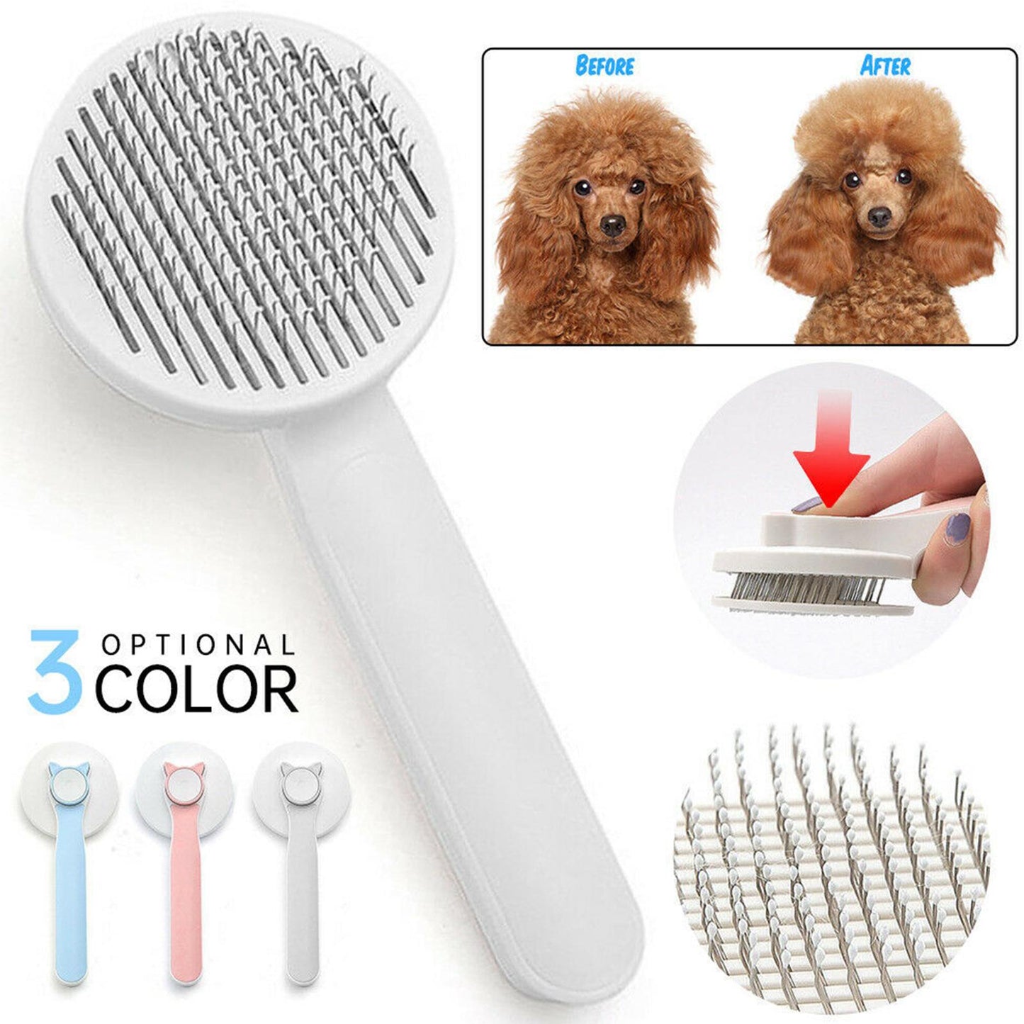 Self-Cleaning Cat Grooming Brush for Dogs and Cats - Ideal for Long and Short Hair, Effectively Removes Loose Undercoat and Tangles