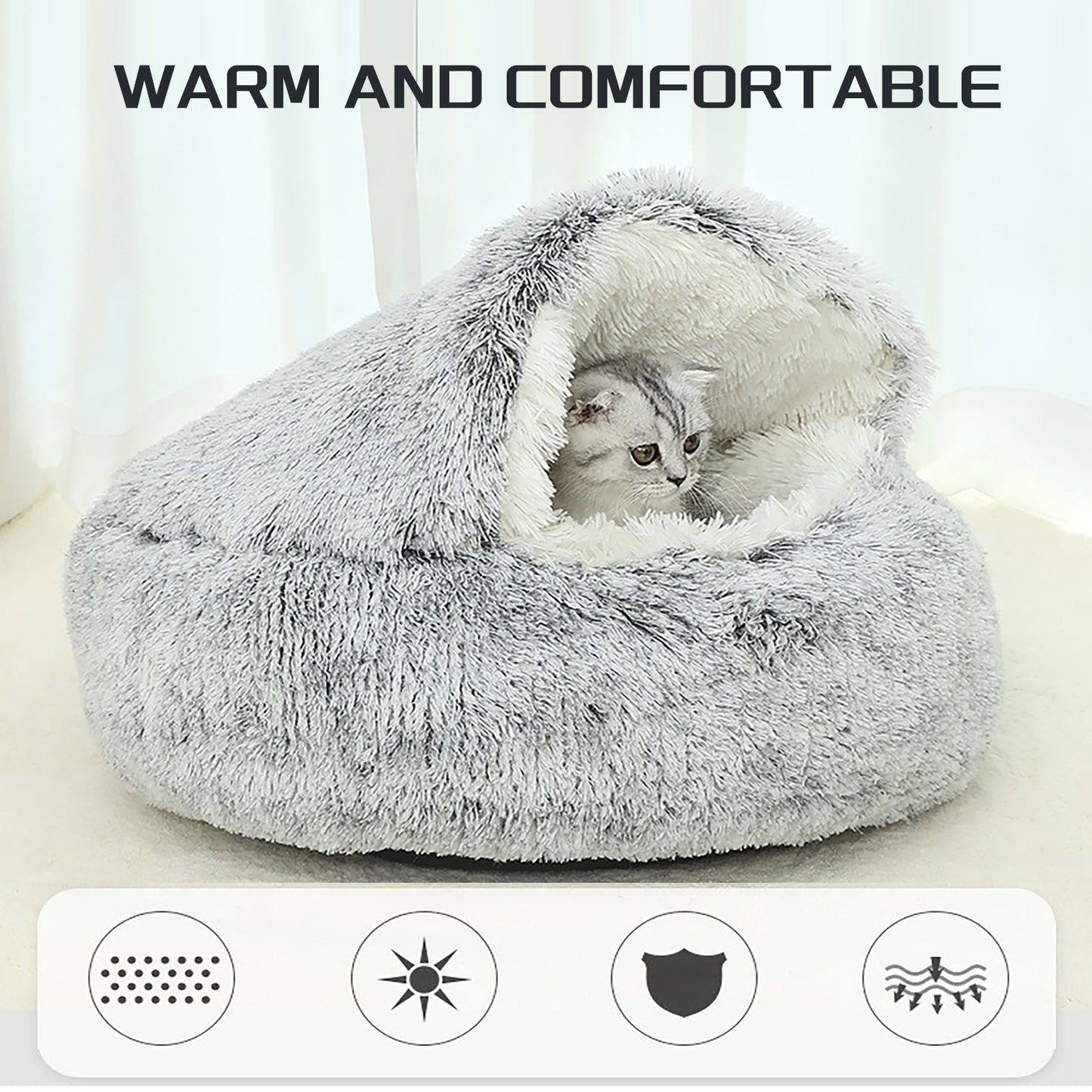 Luxurious Semi-Enclosed Plush Round Cat Bed - Cozy Donut Design for Cats and Small Dogs, Easy-Clean Durable Construction, Perfect for Winter Comfort