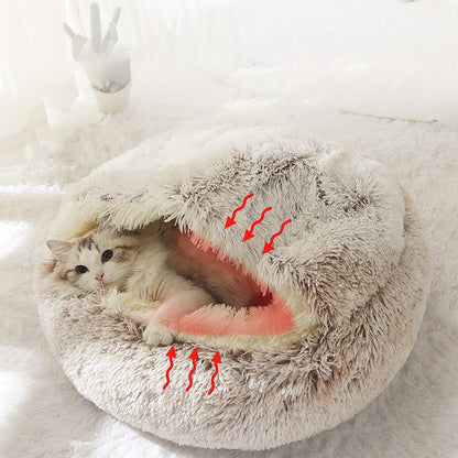 Luxurious Semi-Enclosed Plush Round Cat Bed - Cozy Donut Design for Cats and Small Dogs, Easy-Clean Durable Construction, Perfect for Winter Comfort