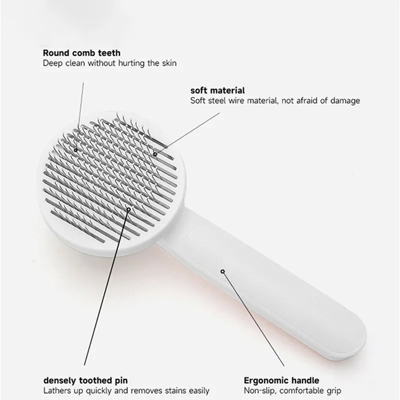 Self-Cleaning Cat Grooming Brush for Dogs and Cats - Ideal for Long and Short Hair, Effectively Removes Loose Undercoat and Tangles